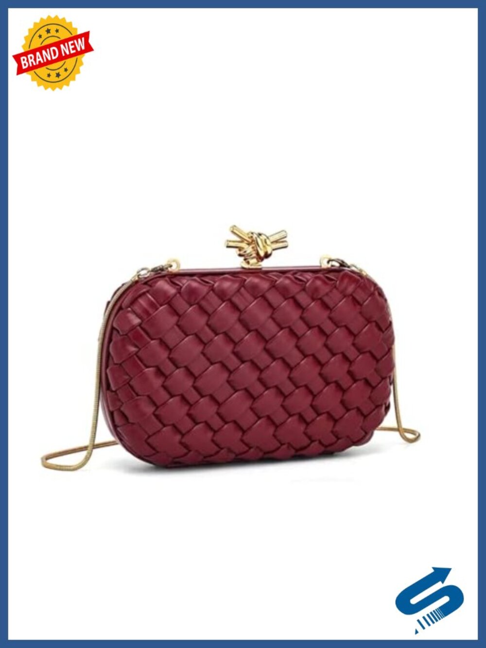 Woven PU Leather Clutch Evening Bag with Chain Strap